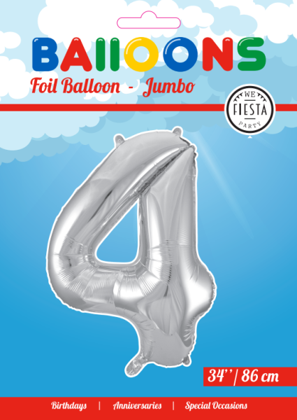 XXL Folienballon Zahl 4 Silber